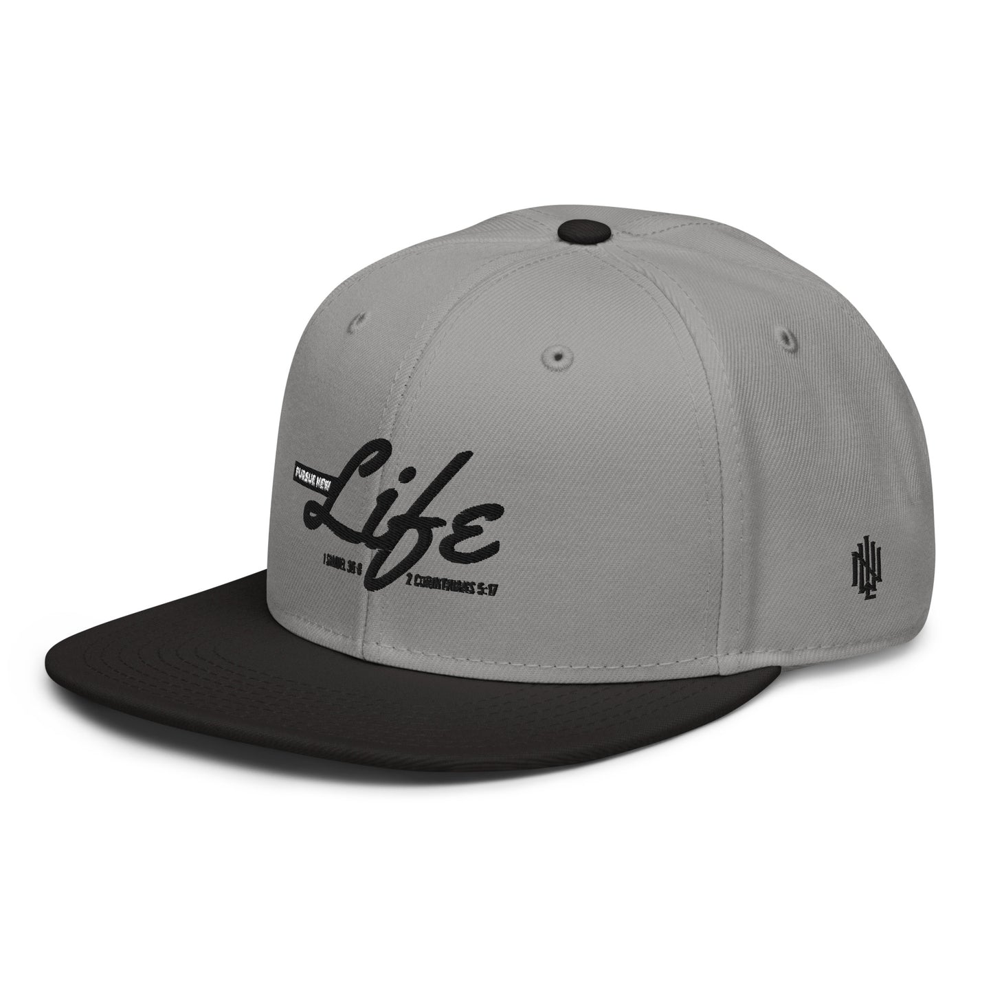 PURSUE NEW LIFE Snapback Hat - BLK-WHT EMB