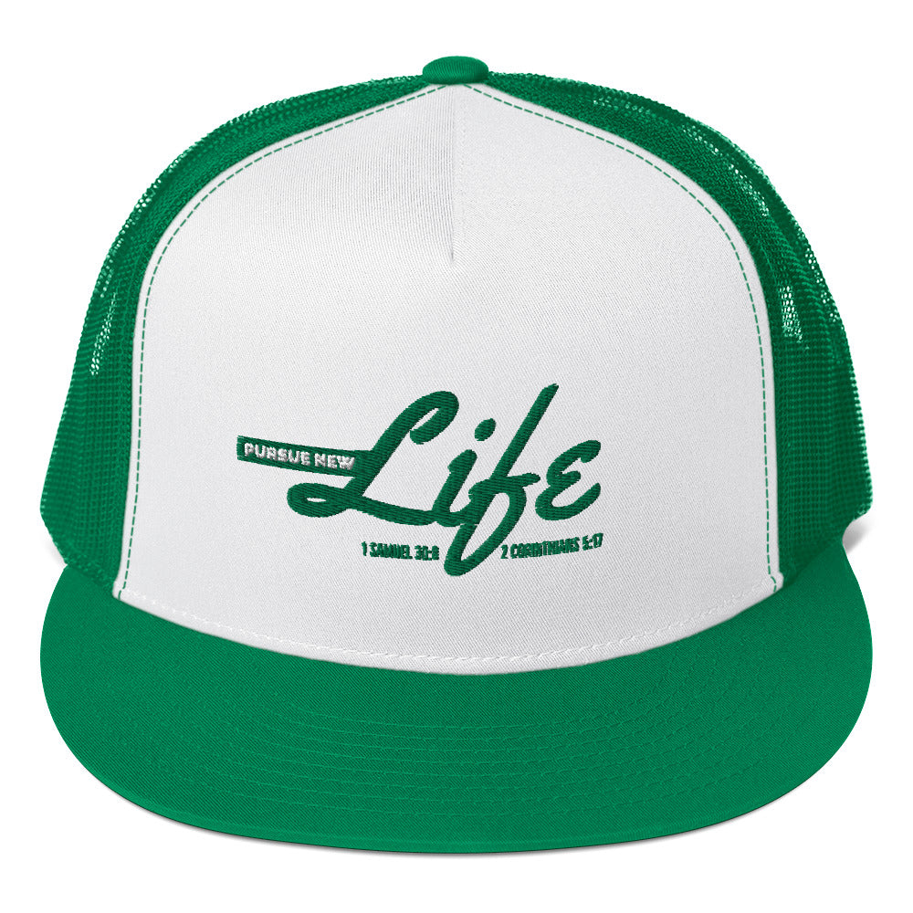 PURSUE NEW LIFE 5 PANEL Trucker Cap - GRN EMB