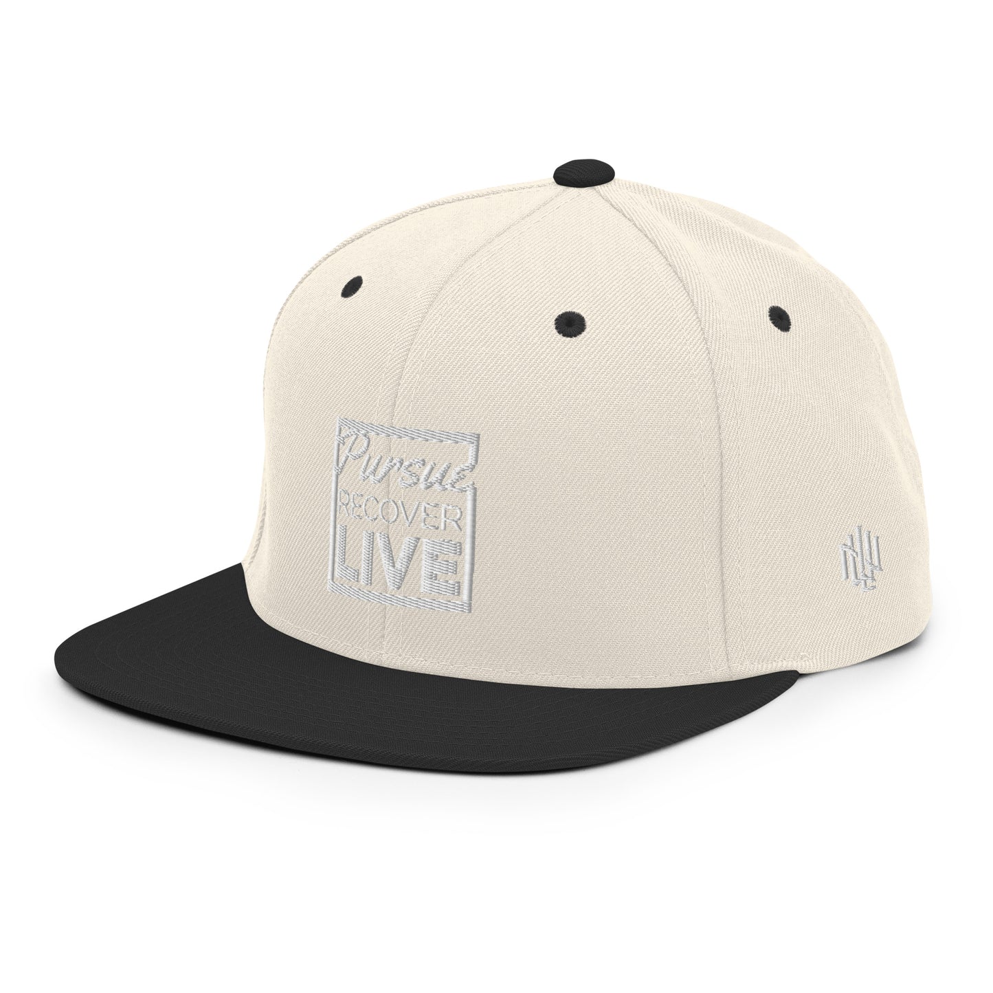 PURSUE RECOVER LIVE Snapback Hat - WHT-BLK EMB