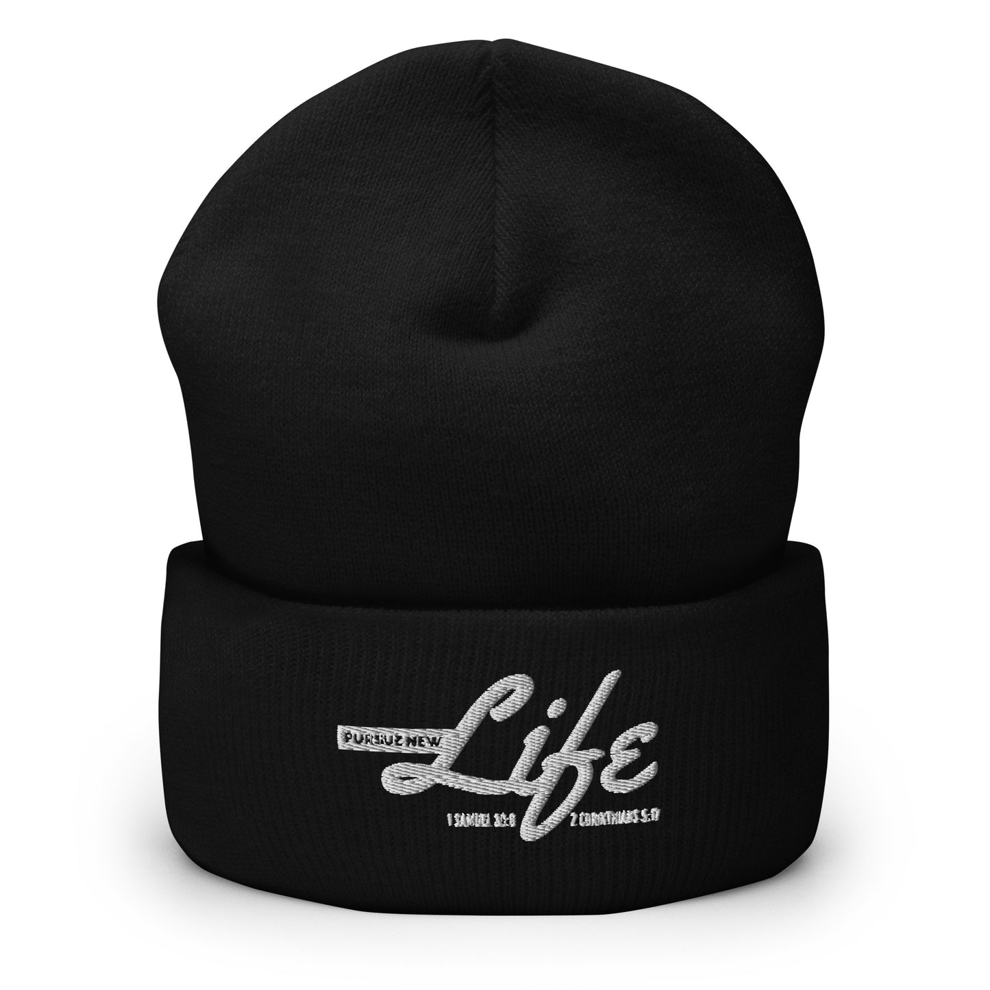 PURSUE NEW LIFE Cuffed Beanie -WHT-BLK EMB