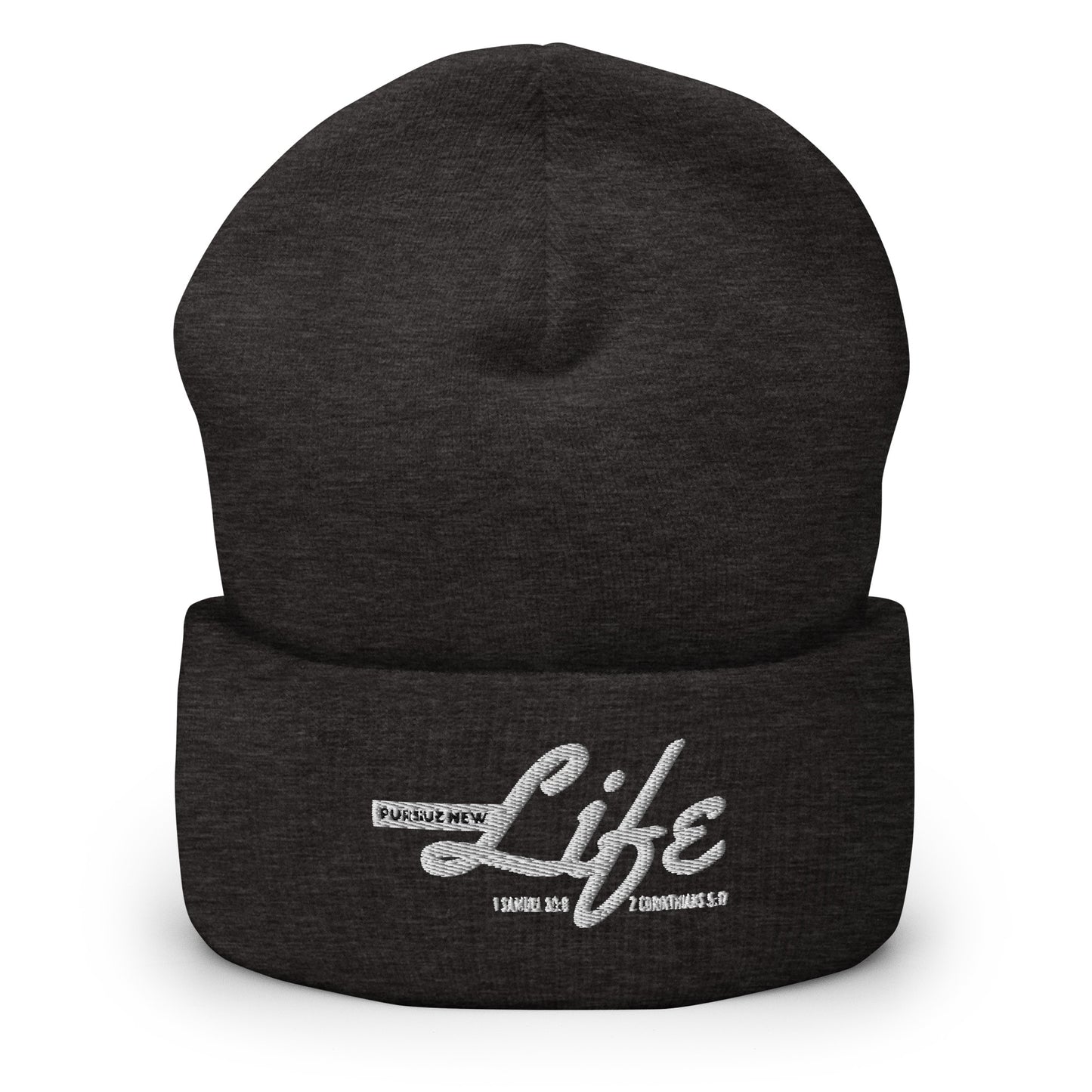 PURSUE NEW LIFE Cuffed Beanie -WHT-BLK EMB