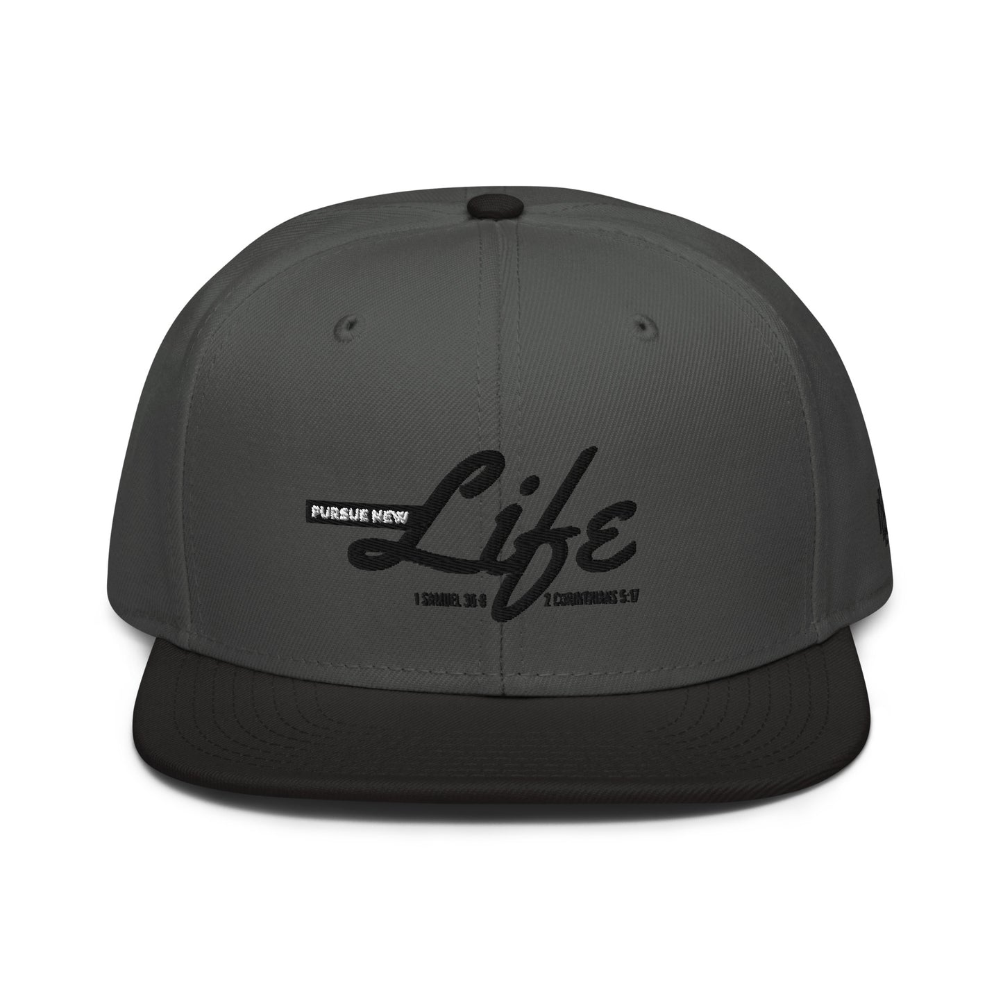 PURSUE NEW LIFE Snapback Hat - BLK-WHT EMB