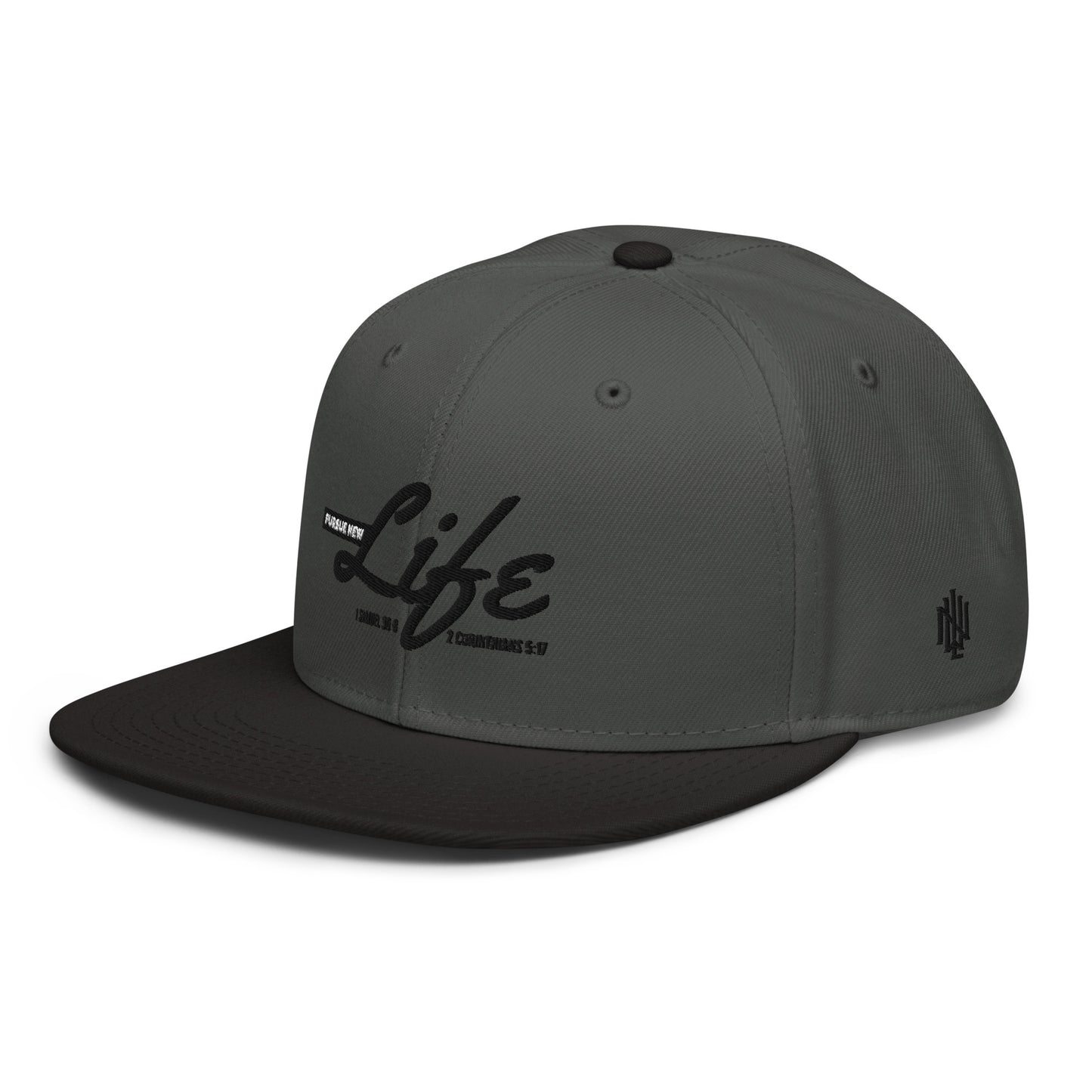 PURSUE NEW LIFE Snapback Hat - BLK-WHT EMB