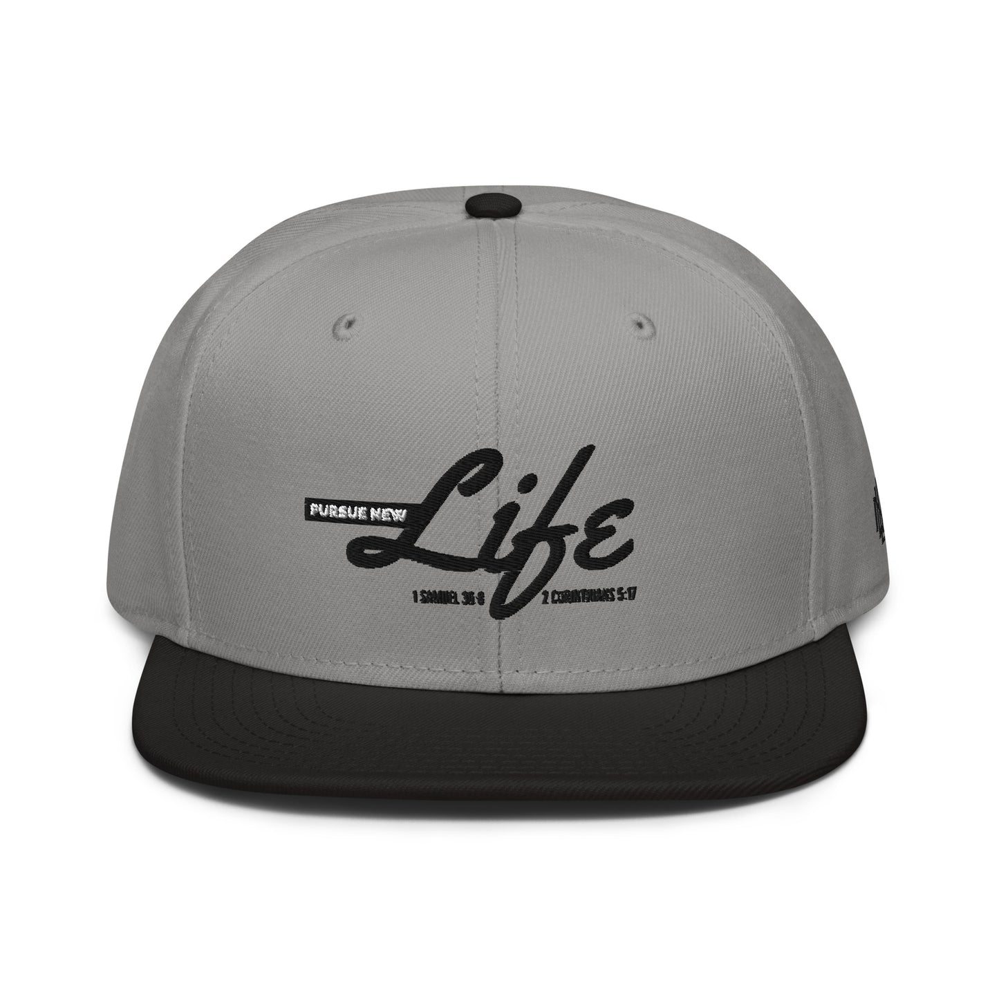 PURSUE NEW LIFE Snapback Hat - BLK-WHT EMB