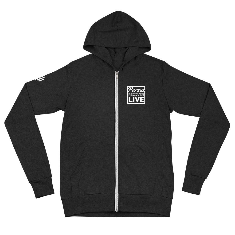 PURSUE RECOVER LIVE Unisex Zip Hoodie WHT-DTG